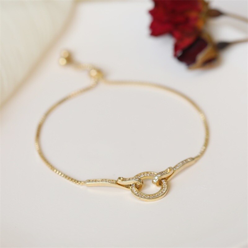 Fashionable Simple AAA Cubic Zirconia Pendant Bracelet for Woman Round Shiny Crystal Korean Bangle Female Jewelry