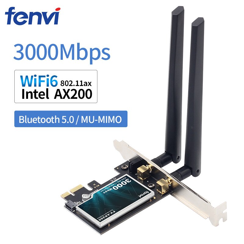 3000Mbps Wifi 6 Intel AX200 Pcie Draadloze Adapter Wifi Kaart Bluetooth 5.0 802.11ax Dual Band 2.4G/5ghz MU-MIMO Voor Desktop Pc: Fenvi PCE-AX200