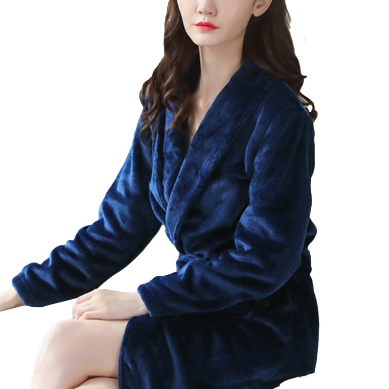 Women Robes Winter Warm Flannel Fleece Nightdress Sleepwear Female Pajamas Home Clothes Dressing Kimono Hotel Bathrobe: navy