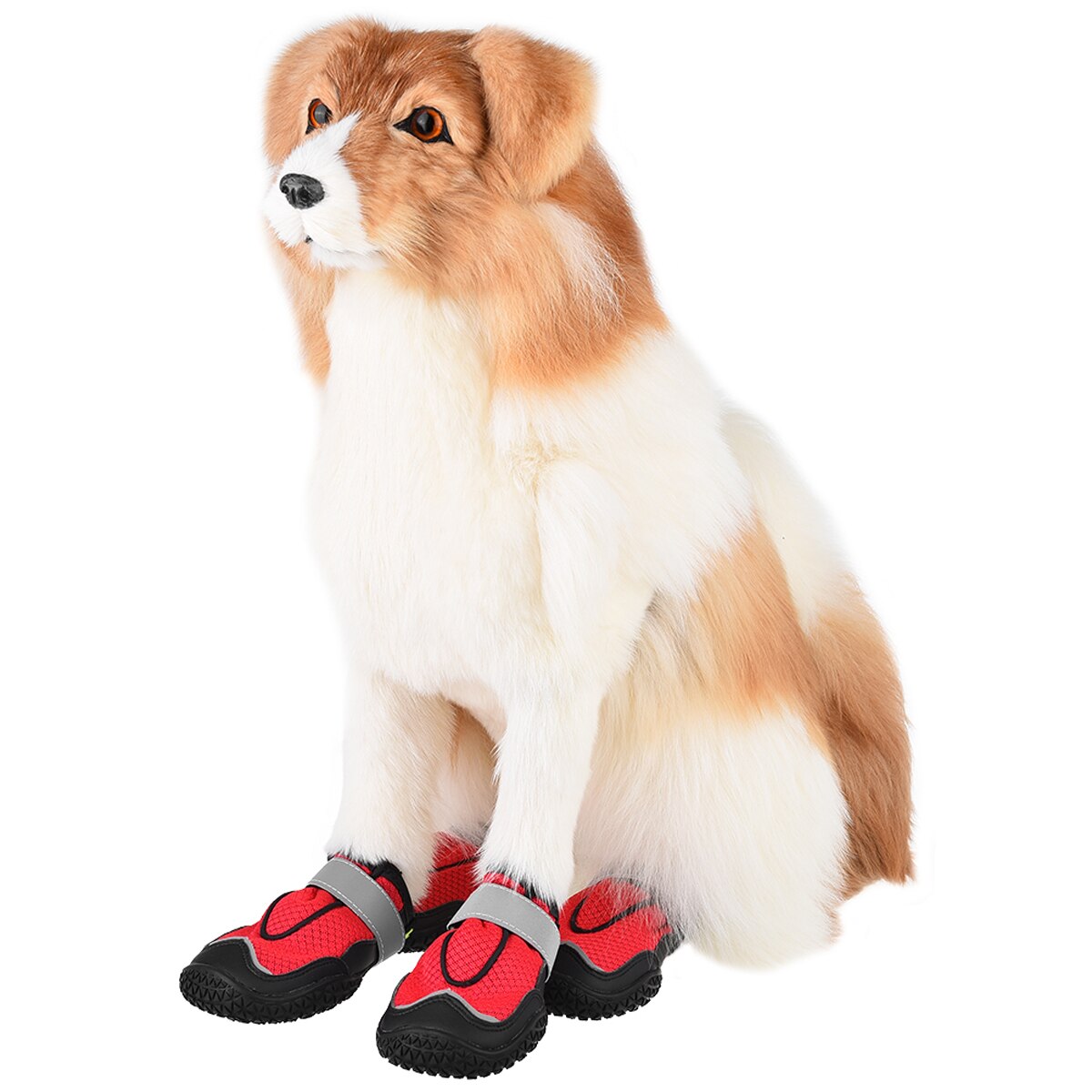 4PCS Red Dog Shoes Anti-slip soft Reflective Straps Four seasons shoes Suitable for small and large dogs Breathable Net shoes