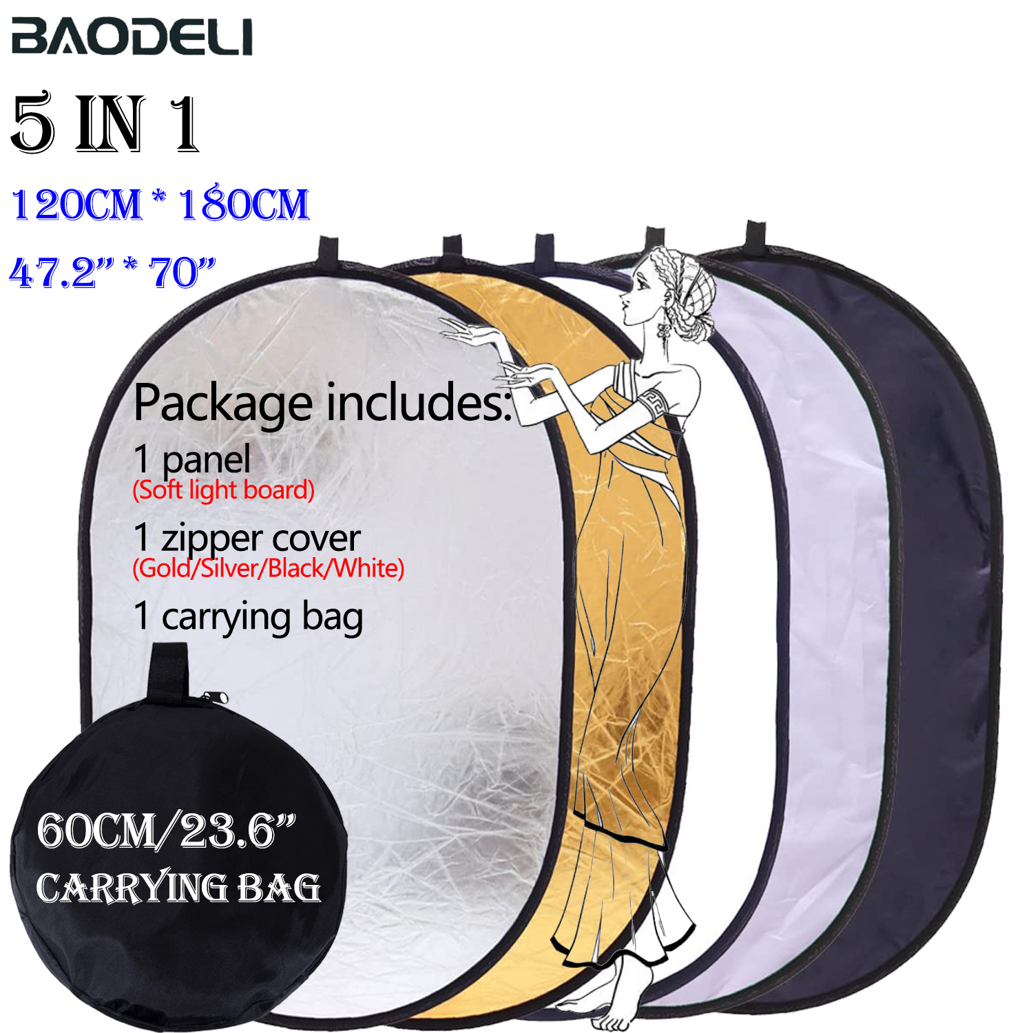 90x120cm 5 in 1 Portable Collapsible Light Oval Photography Reflector for Studio Multi Photo Outdoor studio reflector