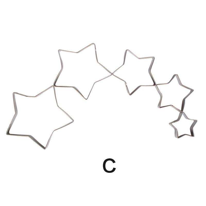 5 stk rund / hjerte / blomst / stjerne / trekant form cookie kutter stempel år dekorasjon kake verktøy kjeks form jul kutter hb: C