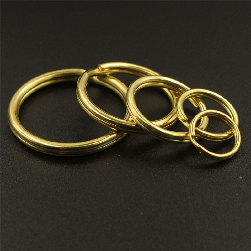 Solid mässing split ringar dubbel slinga nyckelring 10-35mm nyckelring nyckelhållare diy läder hantverk hårdvara