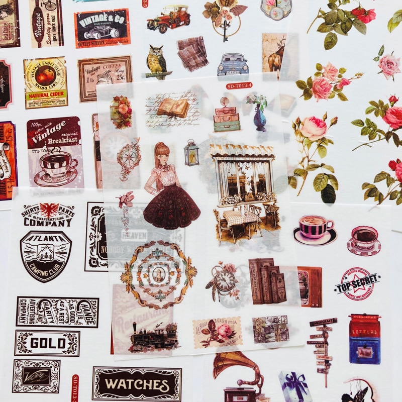 6 Sheets Vintage Old Times & Flowers Washi Paper S... – Grandado