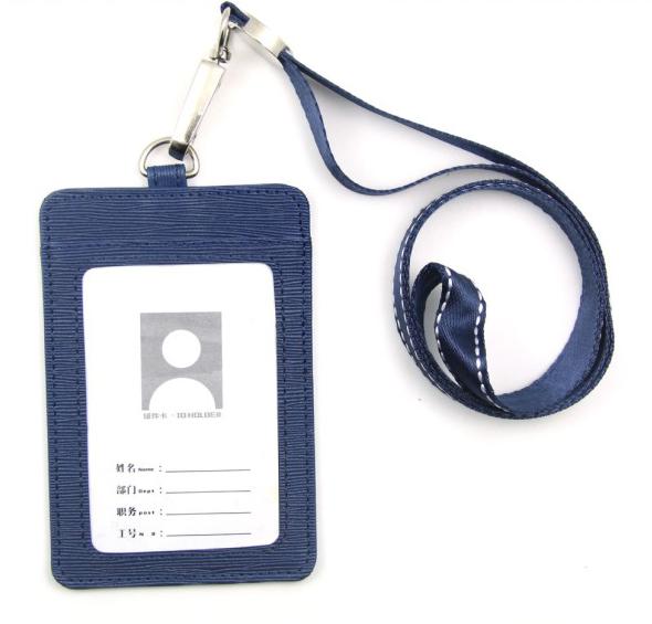 High-grade PU Card holder Staff Identification Card Neck Strap with Lanyard badge Neck Strap Bus ID holders: blue with lanyard