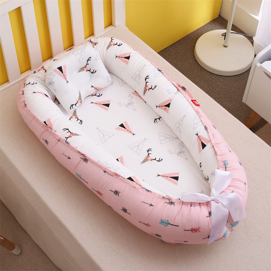 Mini berceau nordique Portable pour -né, impression de dessins animés, barrières de sommeil confortables dans le berceau pour Protection latérale, lit d&#39;enfant: 2