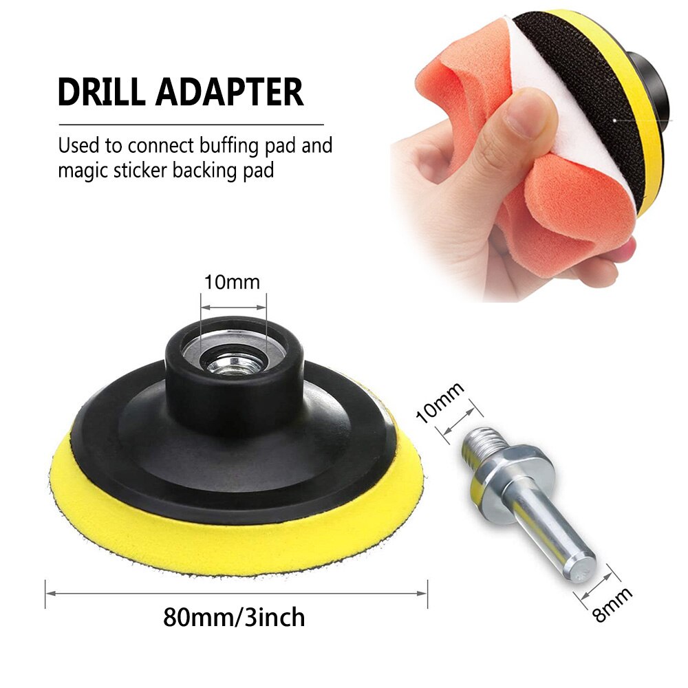 31pcs Car 3 Inch Buffing Pads Foam Polishing Pad Polisher + m10 Drill Adapter Buffer Pads Waxing Detailing Paint Cleaning Tool