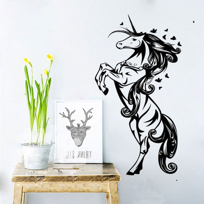 Unicorn Wall Stickers Home Decoration Cartoon Animals Living Room Bedroom Vinyl Decals Black/Purple Decorate Wallpaper