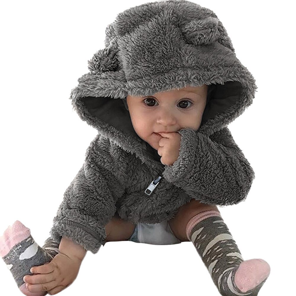 Peuter Baby Jongens Meisjes Bont Hoodie Winter Warm Solid Jasje Leuke Dikke Kleding Bovenkleding Jassen: 3T