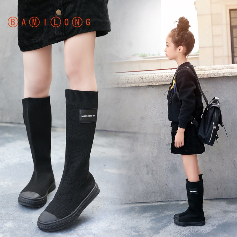BAMILONG nouvelles bottes hautes longues sur le genou petite fille princesse bottes enfants élastiques bottes automne hiver filles bottes Y345