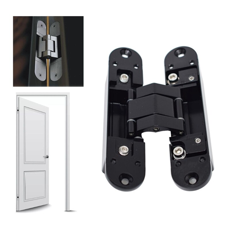 Hidden Door Invisible Concealed Hinges Zinc Alloy 180 Degree Swing 3 Way Adjustable Butt Hinge: Black