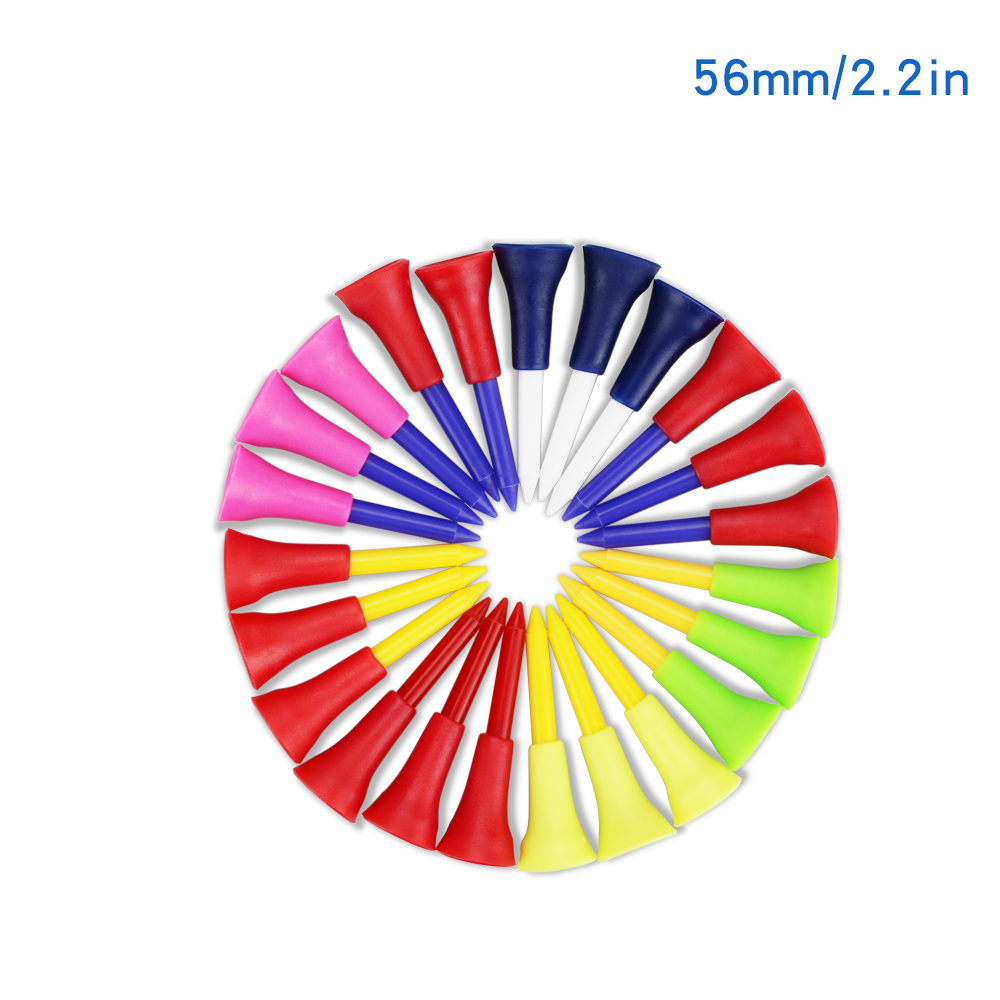 50 Stks/partij Golf Tees Plastic Hout Bamboe 4 Stijlen Golf Tee Kleurrijke Voor Over Sized Drivers, irons &amp; Hybriden. Langer Drives: 56mm Rubber Cushion