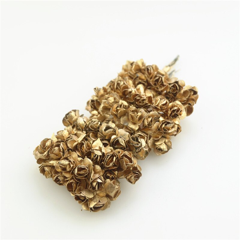 Billigt 12 st 2cm guld silver plommon konstgjord mini papper ros scrapbook bröllopsfest dekoration hantverk tillbehör jul: Guld-