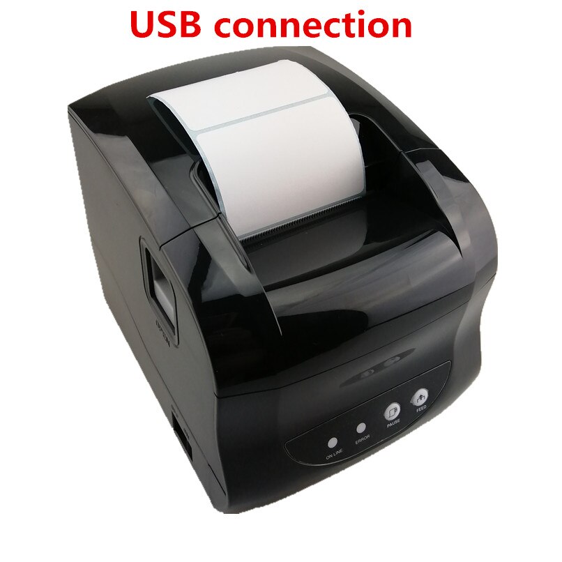365B Thermal Sticker Label Barcode POS Printer Support 20-80mm Width QR Code Receipt Bill Print USB Or Bluetooth Connection: USB / EU plug 