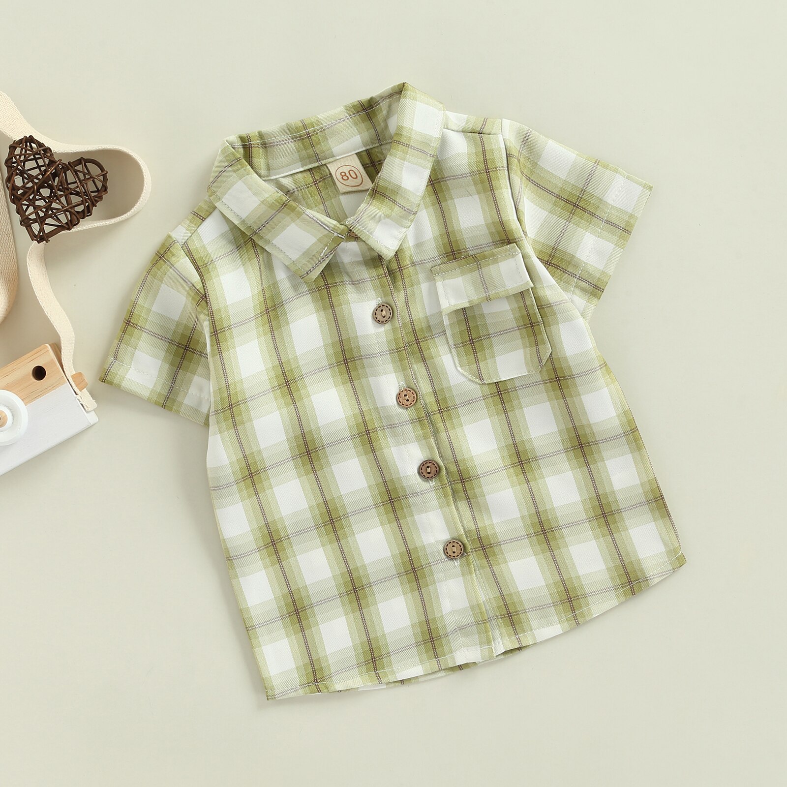 1-5Years Boys Short Sleeve Shirts Toddler Kid Lapel Buttons Contrast Color Plaid Shirts Tops