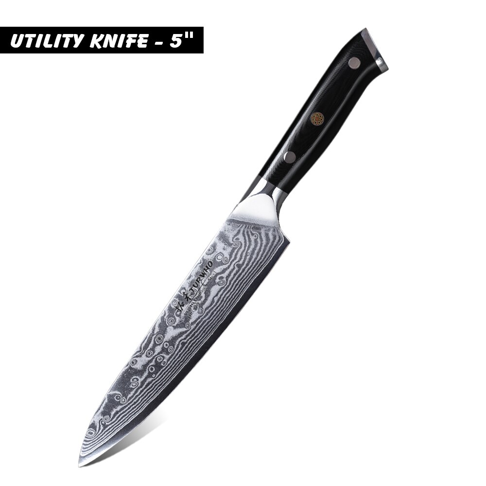 Turwho 7 st köksknivar set japansk damaskus kniv i rostfritt stål klyvkniv nakiri kniv med  g10 handtag: Verktygskniv
