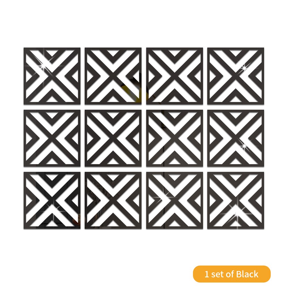 Funlife®Spiegel Aufkleber Wand Aufkleber Wasserdicht Bad Möbel Leicht zu Reinigen für Küche Home Decor Wohnzimmer Abnehmbare: black / 28x28cmx12pcs