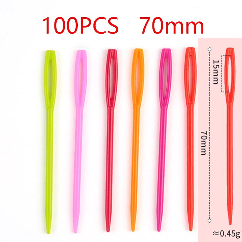 100 Uds. Agujas de tejer de plástico de colores mezclados 5,5-15cm ganchos de ganchillo aguja de hilo de lana niños DIY suéter herramientas de tejer accesorio: Amarillo claro