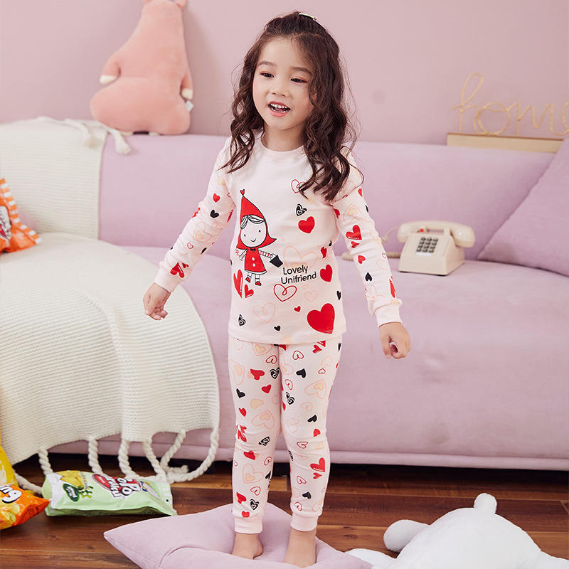 Boys & Girls Cute Print Pajama Suits Long Sleeve Blouse And Long Pants Ribbed Cuffs Sleepsuits For Spring Winter Sleepwears