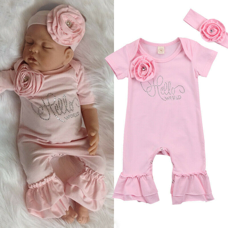 Neugeborenen Baby Mädchen Blume Strampler Rüschen Gesamt + Stirnband Outfit Kleidung einstellen
