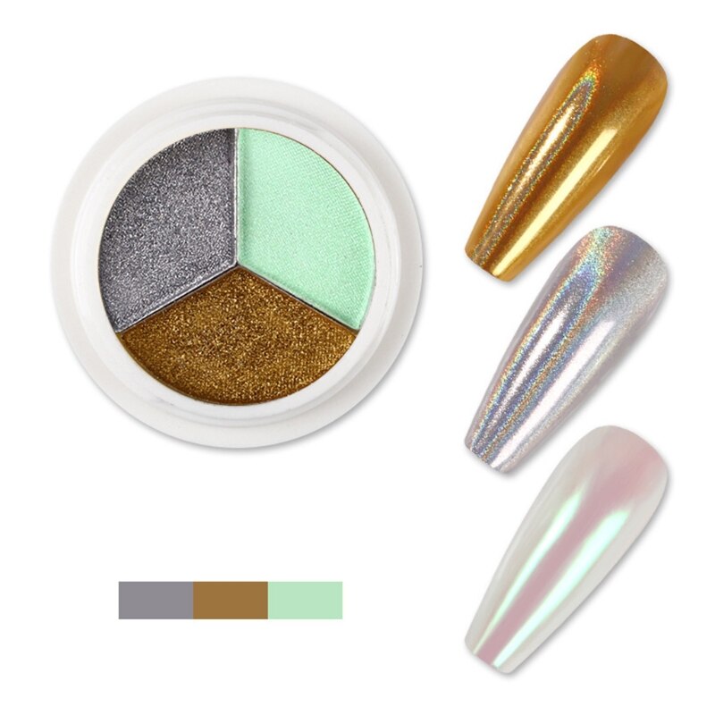 Polvo de espejo mágico de tres colores para manicura, polvo japonés Super brillante Aurora Powd: 7