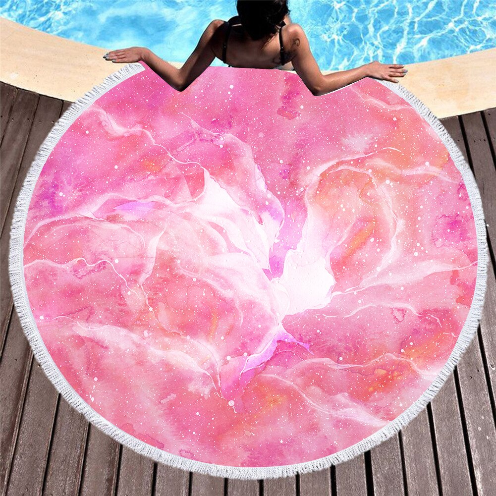 Serviette de plage ronde en microfibre pour adultes, motif de marbre coloré imprimé en 3D, tapis de Yoga avec pampilles, été, 150cm, T609: 16