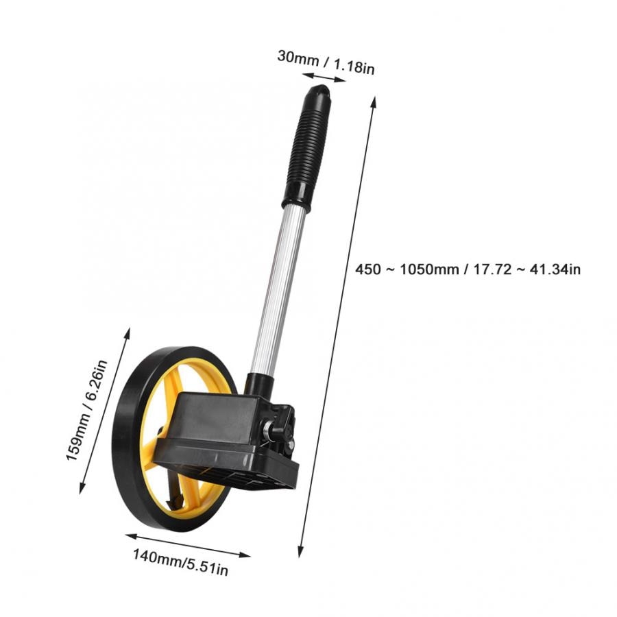 Transportabelt 0 ~ 9999.9m afstandsmålerrullehjul, flerfunktions mekanisk måleudtrækbart hjul med teleskophåndtag