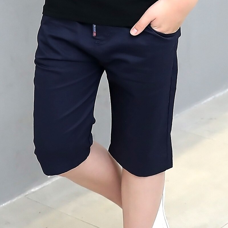 Coton court enfants garçon été décontracté solide Shorts enfants plage courte adolescent école bas 110-160cm pantalon: Navy / 120