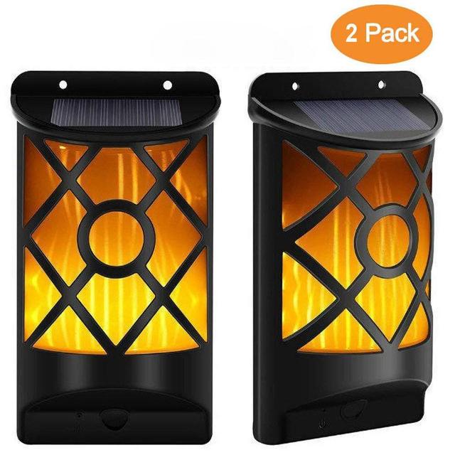Buitendecoratielamp op zonne-energie, wandlamp op zonne-energie,  ip65 flikkerende vlam, led-nachtlampjes op zonne-energie 66 zaklamp met wit licht, waterdicht.: 2 stuks