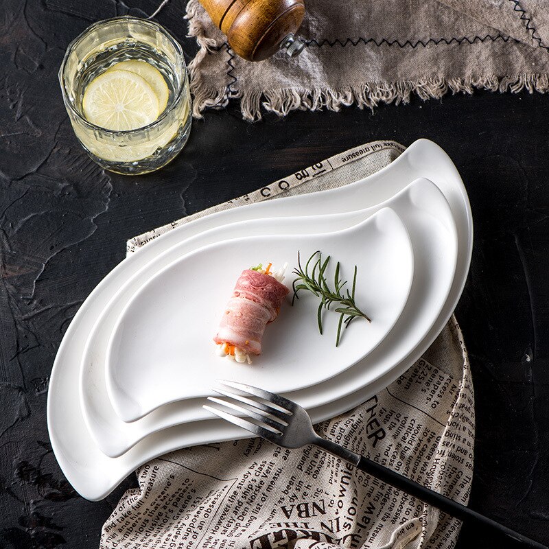 Irregular Mango Shape Dessert Plate Salad Plate White Ceramic Thickened Edges European Restaurant Cake Dish Serving Tray