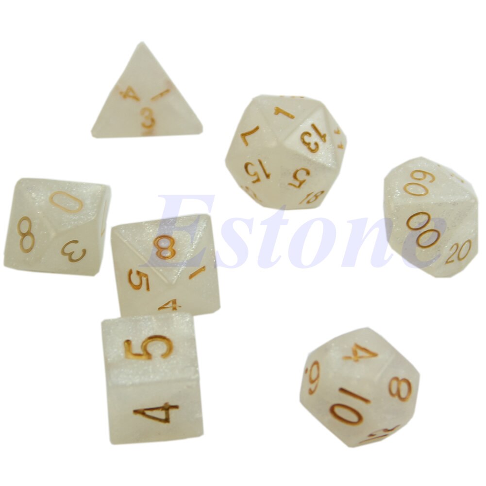 Wit 7Pcs Zijdige Dobbelstenen D4 D6 D8 D10 D12 D20 Dungeons & Dragon D & D Rpg Poly Game set N0HA