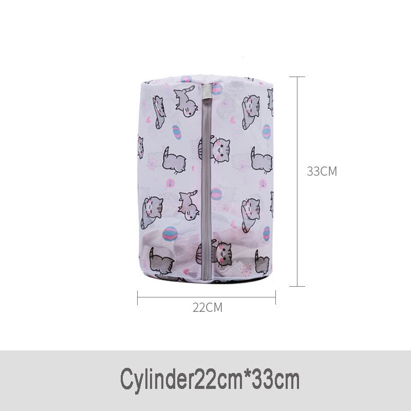 Polyester Printing Mesh Laundry Bag Underwear Bra Socks Washing Bag Washing Machine Foldable Laundry Organizer for Dity Clothes: cylinder 22-33cm
