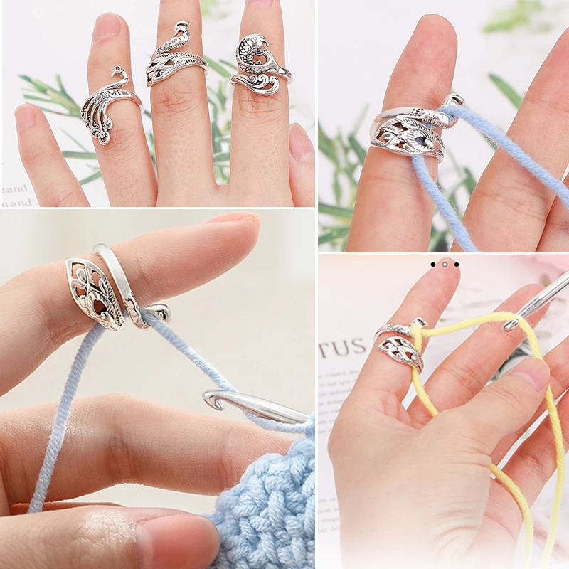 Gör-det-själv stickningsögla virkningsverktyg multifunktionellt ringfingerskydd fingerborg garn justerbart öppet fingerring sömnadstillbehör