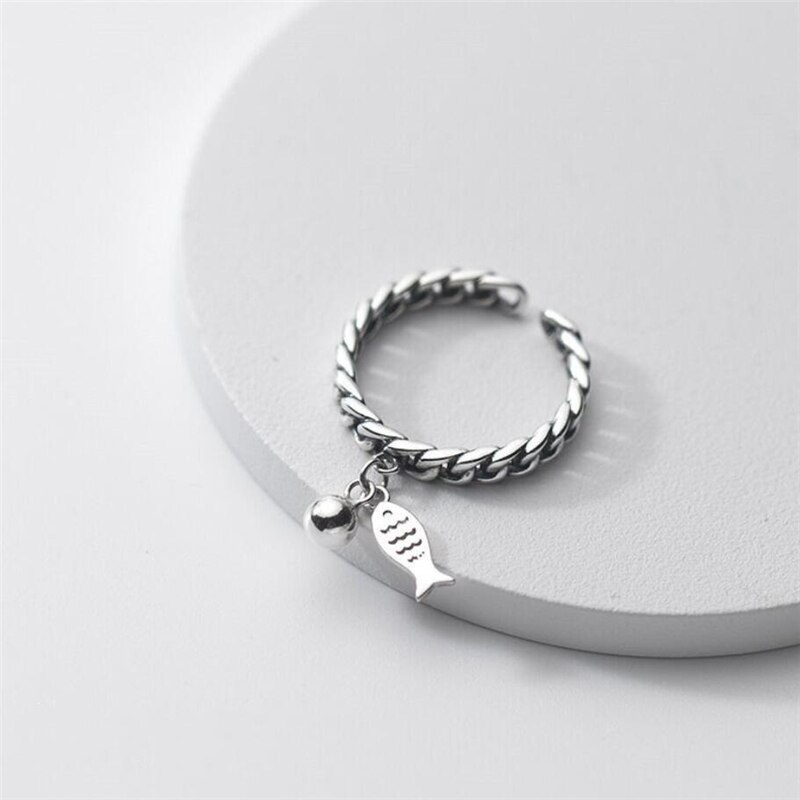 Aestethic Elegante Sieraden Leuke Retro Bel Vis 925 Sterling Zilver Vrouwelijke Resizable Opening Rings 983