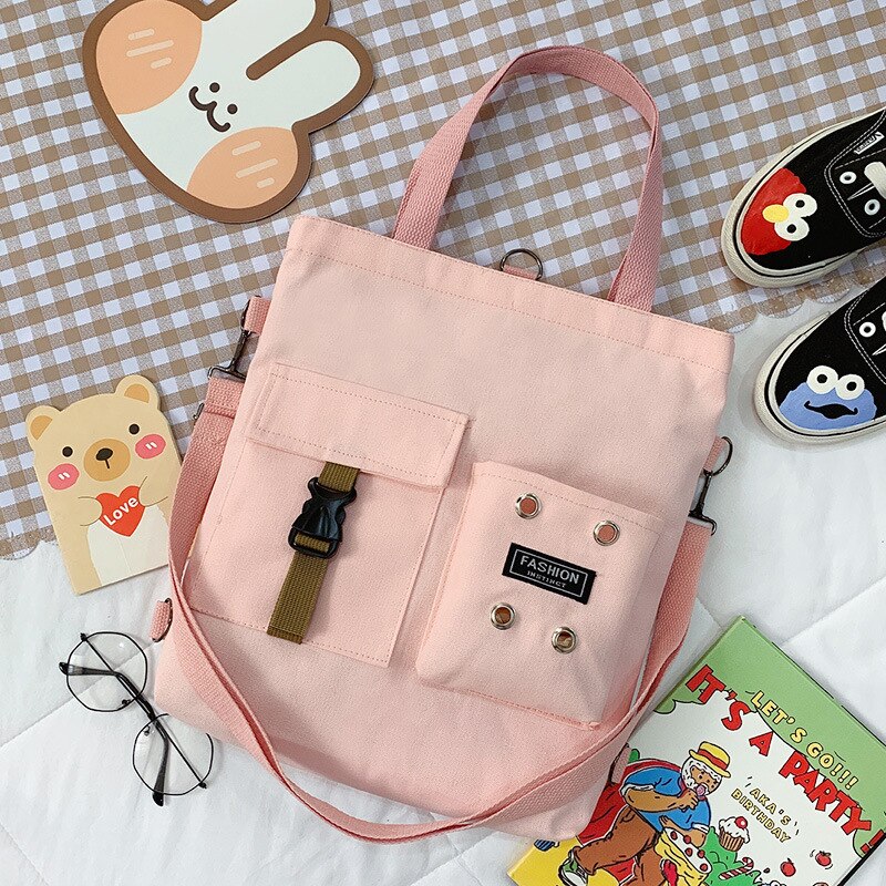 Cute Animal Canvas Bag Backpack Girl Student Single Shoulder Bag Literary Tote Bag: No decoration3