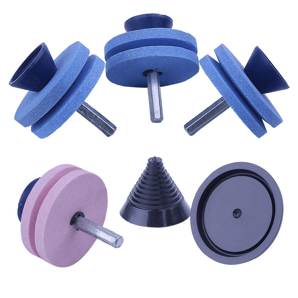 Cortadora de césped de doble capa, afilador de cuchillas para taladro con balancador de cuchillas para taladro eléctrico, 4 Uds.