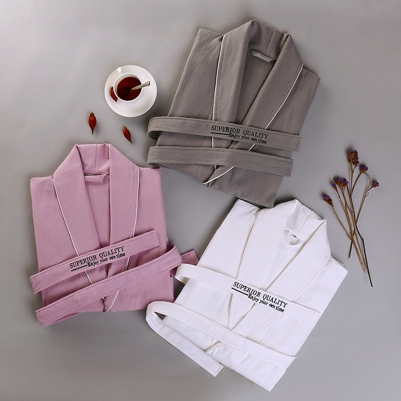Bomull badekåpe vaffel morgenkåpe unisex menn fast nattøy salong badekåpe bruden peignoir nattkjoler elskere kapper