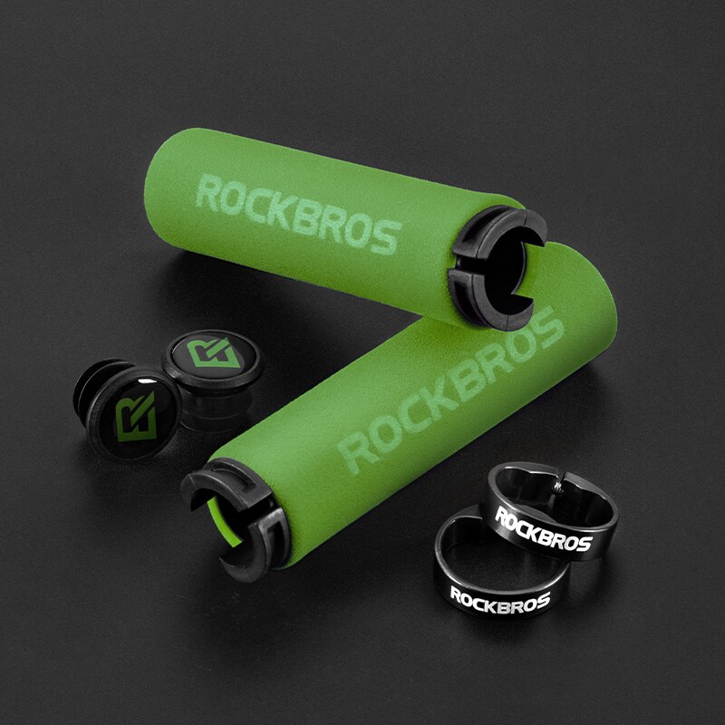 ROCKBROS-empuñaduras de silicona para manillar de bicicleta, empuñaduras suaves antideslizantes y absorbentes de golpes, ultraligeras: BT1001GNBK
