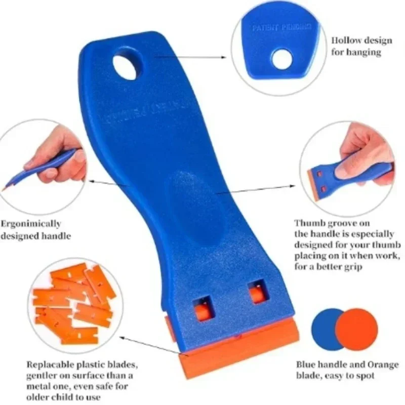 1 Juego de raspador de limpieza de vidrio para ventana de coche, removedor de pegatinas de coche, hoja de afeitar de plástico, etiqueta, maquinilla de afeitar limpia, removedor de pegamento, herramientas de limpieza