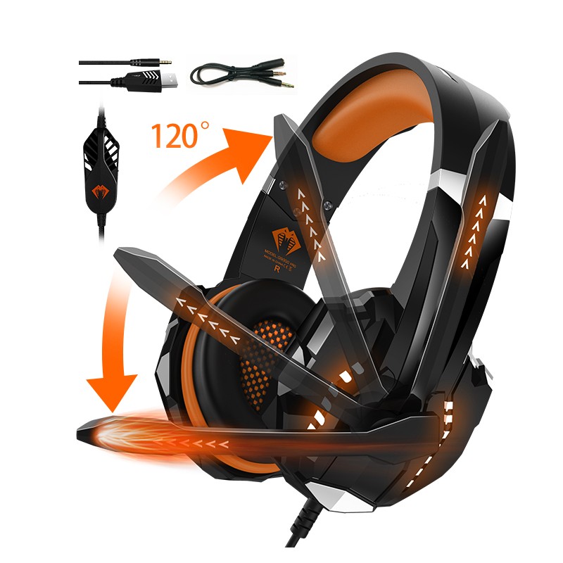 Auriculares para Gaming PYTHON FLY G9000 Pro, cascos estéreo para Gaming, 3,5mm, USB, HD, micrófono, luz LED, para PC