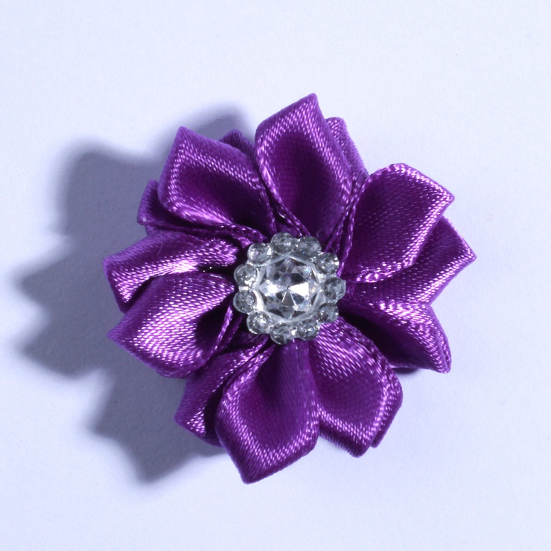 120PCS 4CM Multilayer Mini Satin Flower With Acrylic Button Silk Ribbon Fabric Flower For Head Wear U Pick Color: WHITE