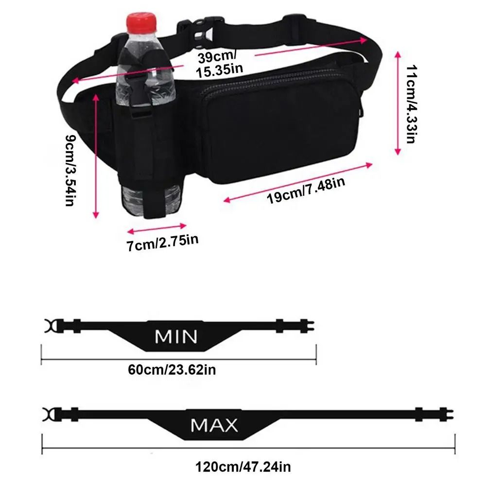 Oxford-Stoff Laufgürtel-Tasche mit Großer Kapazität und Wasserflaschenfach, Sport-Schultertasche mit Reißverschluss, Schwarze Lauf-Umhängetasche