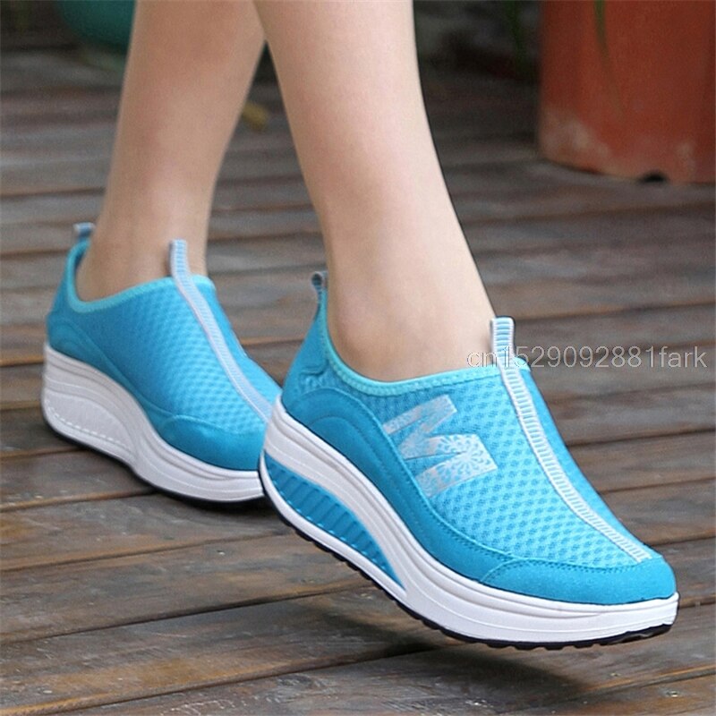 Women Wedges Toning Shoes Breathable Platform Swing Shoes Ultra-light Female Lazy Slimming Shoes Height Increasing