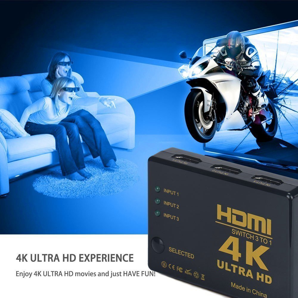 AMKLE HDMI Switch 4K * 2K 3D HDMI Splitter Mini 3 Poorten Switcher 3-in-1 -Out HDMI Hub voor DVD HDTV Xbox PS3 PS4 Latptop TV BOX