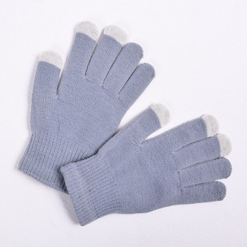 Kvinder mænd vinterhandsker uldstrikkede vanter unisex touch screen handsker varme damer helfinger stribe handske: Stil 2 grå