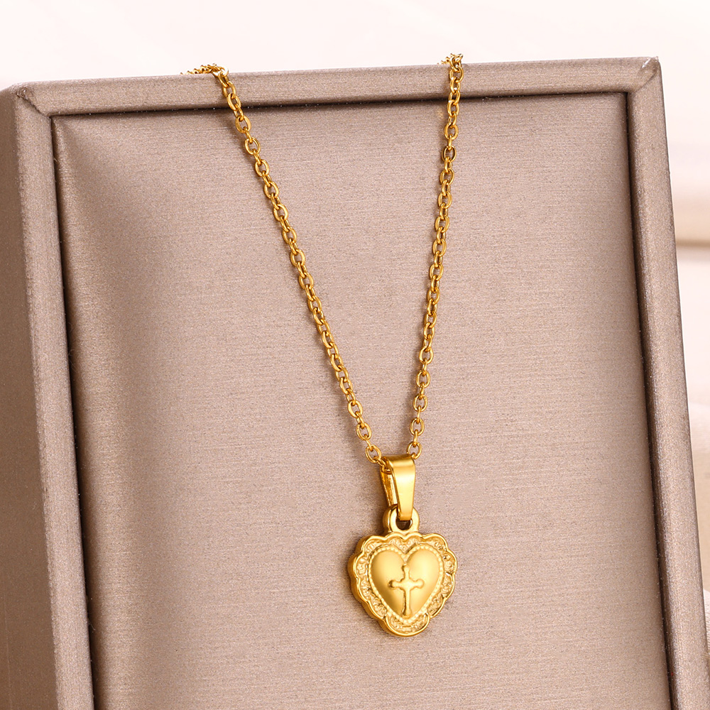 Collana con ciondolo a forma di cuore in acciaio inossidabile per donna Catena per labbra colore oro Accessorio per amore Collane Grossista di gioielli di moda: Oro antico placcato