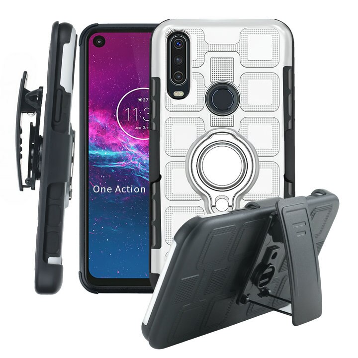 Metalen ring riemclip holster telefoonhoesje voor motorola moto one action hoesje magneet autohouder voor motorola one 1 action hoesje: Zilveren zilveren ring