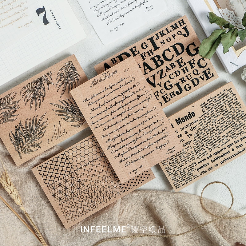 Retro Geometrische Plant Alfabet Achtergrond Stempel DIY Houten Stempels voor Scrapbooking Briefpapier Scrapbooking Standaard Stempel