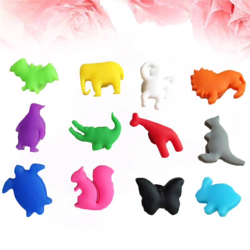 Marqueur de verre de vin en Silicone | 12 pièces, breloques de fête des animaux, breloques de boire, tasse d'identification, tasse, étiquettes étiquettes