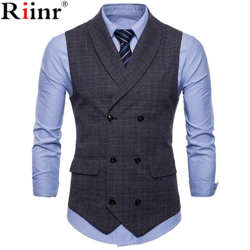 Riinr märke kostym väst herr jacka ärmlös beige grå brun vintage tweed väst vår höst plus size väst